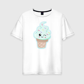 Женская футболка хлопок Oversize с принтом Мороженка в Екатеринбурге, 100% хлопок | свободный крой, круглый ворот, спущенный рукав, длина до линии бедер
 | 1 годик | love | дети | детские | любовь | малыш | малыши | ребенок