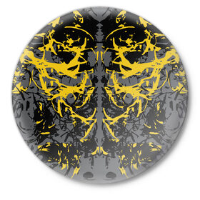 Значок с принтом Ужасы хорор в Екатеринбурге,  металл | круглая форма, металлическая застежка в виде булавки | абстракция | жёлтый | кора | пятна | робот | ужасы | узор | фантастика | футуризм | хорор | цвета 2021