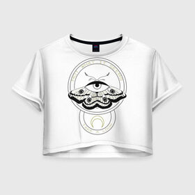 Женская футболка Crop-top 3D с принтом The Moth в Екатеринбурге, 100% полиэстер | круглая горловина, длина футболки до линии талии, рукава с отворотами | альтернатива | андеграунд | арт | бабочка | бражник | глаз | глаза | гот | готика | готический стиль | готы | крылья | луна | мотылек | черно белый арт