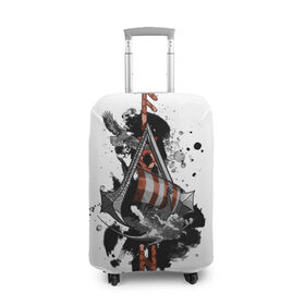 Чехол для чемодана 3D с принтом Assassins Creed Valhalla Тату в Екатеринбурге, 86% полиэфир, 14% спандекс | двустороннее нанесение принта, прорези для ручек и колес | ассасинс крид | викинги | графика | драккар | корабль | орел | руны | тату