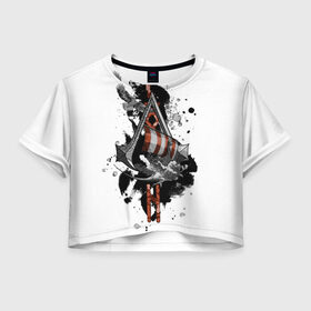 Женская футболка Crop-top 3D с принтом Assassins Creed Valhalla Тату в Екатеринбурге, 100% полиэстер | круглая горловина, длина футболки до линии талии, рукава с отворотами | ассасинс крид | викинги | графика | драккар | корабль | орел | руны | тату