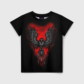 Детская футболка 3D с принтом Voron в Екатеринбурге, 100% гипоаллергенный полиэфир | прямой крой, круглый вырез горловины, длина до линии бедер, чуть спущенное плечо, ткань немного тянется | Тематика изображения на принте: ворон | крылья | перья | птица | сердце | тьма