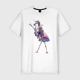 Мужская футболка хлопок Slim с принтом Рыцарь на фламинго в Екатеринбурге, 92% хлопок, 8% лайкра | приталенный силуэт, круглый вырез ворота, длина до линии бедра, короткий рукав | всадник | еж | рыцарь | фламинго