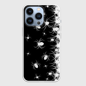 Чехол для iPhone 13 Pro с принтом Пауки в Екатеринбурге,  |  | black and white | dark | halloween | horror | spiders | жуки | клещ | краска | минимализм | монохромный | ночь | пауки | паутина | паучки | паучок | страшный | сумерки | темный | тьма | ужасы | уличный | хеллоуин | хоррор