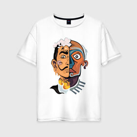 Женская футболка хлопок Oversize с принтом Dal? vs Picasso в Екатеринбурге, 100% хлопок | свободный крой, круглый ворот, спущенный рукав, длина до линии бедер
 | график | живописец | испания | сюрреализм | творчество