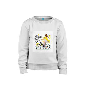 Детский свитшот хлопок с принтом Велосипедистка в Екатеринбурге, 100% хлопок | круглый вырез горловины, эластичные манжеты, пояс и воротник | велосипед | девушка | желтый | лето | подсолнухи | спорт
