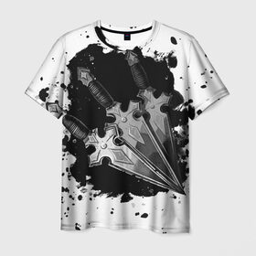 Мужская футболка 3D с принтом Метательные ножи в Екатеринбурге, 100% полиэфир | прямой крой, круглый вырез горловины, длина до линии бедер | графика | кляксы | лезвие | ниндзя | ножи | оружие | пятна | тушь | чернила | япония