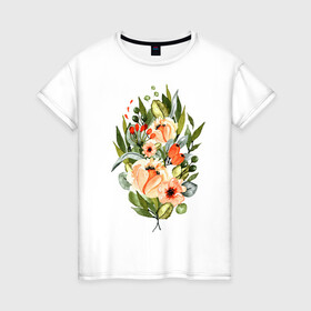 Женская футболка хлопок с принтом New life в Екатеринбурге, 100% хлопок | прямой крой, круглый вырез горловины, длина до линии бедер, слегка спущенное плечо | букет | жизнь | новое время | цветы