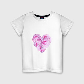 Детская футболка хлопок с принтом The Heart в Екатеринбурге, 100% хлопок | круглый вырез горловины, полуприлегающий силуэт, длина до линии бедер | нежность | роза | розовое сердце | розовый принт | розы | романтика | сердечко | сердце
