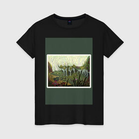 Женская футболка хлопок с принтом Солнечное болото в Екатеринбурге, 100% хлопок | прямой крой, круглый вырез горловины, длина до линии бедер, слегка спущенное плечо | болото | деревья | опасность | растения | цветы