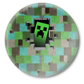 Значок с принтом Minecraft в Екатеринбурге,  металл | круглая форма, металлическая застежка в виде булавки | Тематика изображения на принте: minecraft | видеоигры | зеленый человечек | майнкрафт | пикселы