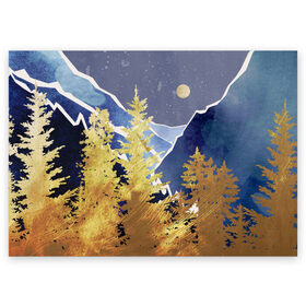 Поздравительная открытка с принтом Золотой лес в Екатеринбурге, 100% бумага | плотность бумаги 280 г/м2, матовая, на обратной стороне линовка и место для марки
 | горы | елки | золотой | лес | луна | природа | путешественникам | путешествие