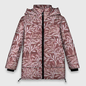 Женская зимняя куртка 3D с принтом Листья на коричневом фоне в Екатеринбурге, верх — 100% полиэстер; подкладка — 100% полиэстер; утеплитель — 100% полиэстер | длина ниже бедра, силуэт Оверсайз. Есть воротник-стойка, отстегивающийся капюшон и ветрозащитная планка. 

Боковые карманы с листочкой на кнопках и внутренний карман на молнии | 8 марта | summer | белый | ботаническая иллюстрация | весна | веточки | коричневый | лето | листья | любовь | праздник | принт | природа | растения | узор