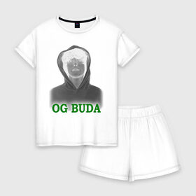 Женская пижама с шортиками хлопок с принтом OG Buda реп-исполнитель в Екатеринбурге, 100% хлопок | футболка прямого кроя, шорты свободные с широкой мягкой резинкой | music | rap | исполнитель реп | музыка | песни | реп