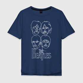Мужская футболка хлопок Oversize с принтом The Beatles (одной линией) в Екатеринбурге, 100% хлопок | свободный крой, круглый ворот, “спинка” длиннее передней части | let it be | the beatles | битлз | битломан | битлы | всемирный день | группа | джон | джордж | известный | леннон | логотип | маккартни | музыка | музыкант | пол | популярный | портрет | ринго | рок группа | старр