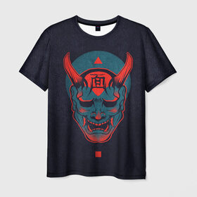 Мужская футболка 3D с принтом Samurai в Екатеринбурге, 100% полиэфир | прямой крой, круглый вырез горловины, длина до линии бедер | dark | голова с рогами | самурай | тьма | череп | череп с рогами