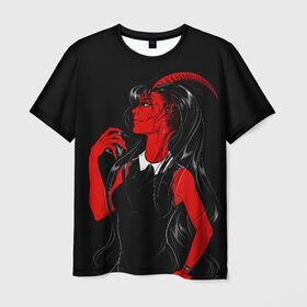 Мужская футболка 3D с принтом Дьяволица в Екатеринбурге, 100% полиэфир | прямой крой, круглый вырез горловины, длина до линии бедер | аниме | девушка | девушка с рогами | дьявол
