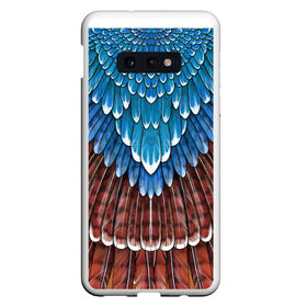 Чехол для Samsung S10E с принтом оперение сойка (2) в Екатеринбурге, Силикон | Область печати: задняя сторона чехла, без боковых панелей | feathers | plumage | друид | индеец | коричневый | оперение | орёл | пернатый | перо | перья | природа | птица | синий | сойка | сон
