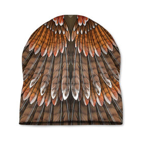 Шапка 3D с принтом оперение орел в Екатеринбурге, 100% полиэстер | универсальный размер, печать по всей поверхности изделия | друид | индеец | коричневый | красный | оперение | оранжевый | орёл | пернатый | перо | перья | природа | птица | сова | сон
