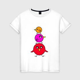 Женская футболка хлопок с принтом Птички в Екатеринбурге, 100% хлопок | прямой крой, круглый вырез горловины, длина до линии бедер, слегка спущенное плечо | воробьи | деверь | животные | звери | попугаи | птицы | птички