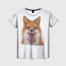 Женская футболка 3D с принтом Снежная лиса в Екатеринбурге, 100% полиэфир ( синтетическое хлопкоподобное полотно) | прямой крой, круглый вырез горловины, длина до линии бедер | fox | foxy | животное | звери | лиса | лисенок | лисичка | милая | рыжая | фокс