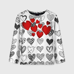 Детский лонгслив 3D с принтом Сердца в Екатеринбурге, 100% полиэстер | длинные рукава, круглый вырез горловины, полуприлегающий силуэт
 | 14 февраля | hearts background | валентинов день | влюбленным | девушке | день святого валентина | жене | кардиологу | любимой | любимому | люблю | любовь | мужу | парню | сердца графика | сердца фон