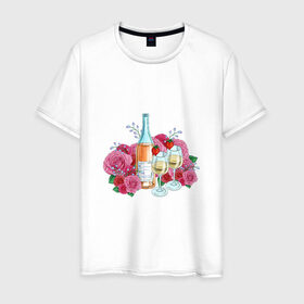 Мужская футболка хлопок с принтом Романтический пикник в Екатеринбурге, 100% хлопок | прямой крой, круглый вырез горловины, длина до линии бедер, слегка спущенное плечо. | винишко | еда | красный | розы | романтика | тюльпаны | цветы