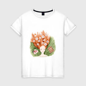 Женская футболка хлопок с принтом Мечты в Екатеринбурге, 100% хлопок | прямой крой, круглый вырез горловины, длина до линии бедер, слегка спущенное плечо | dreams | цветы