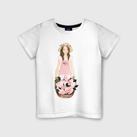 Детская футболка хлопок с принтом Девушка с цветами в Екатеринбурге, 100% хлопок | круглый вырез горловины, полуприлегающий силуэт, длина до линии бедер | 8 марта | dreams | всемирный женский день | цветы