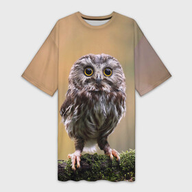 Платье-футболка 3D с принтом СОВЕНОК в Екатеринбурге,  |  | animal | bird | животные | звери | лес | малыш | природа | птенец | птицы | сова | совенок