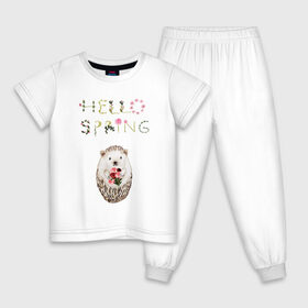 Детская пижама хлопок с принтом Hello Spring! в Екатеринбурге, 100% хлопок |  брюки и футболка прямого кроя, без карманов, на брюках мягкая резинка на поясе и по низу штанин
 | Тематика изображения на принте: 8 марта | dreams | всемирный женский день | ежик | иголки | цветы