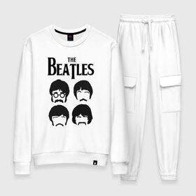 Женский костюм хлопок с принтом The Beatles Liverpool Four в Екатеринбурге, 100% хлопок | на свитшоте круглая горловина, мягкая резинка по низу. Брюки заужены к низу, на них два вида карманов: два 