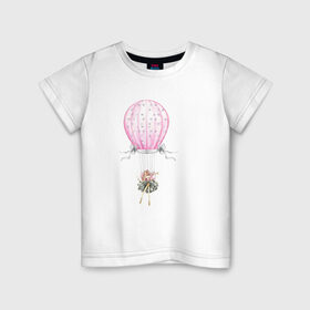 Детская футболка хлопок с принтом Девочка на воздушном шаре в Екатеринбурге, 100% хлопок | круглый вырез горловины, полуприлегающий силуэт, длина до линии бедер | 8 марта | dreams | всемирный женский день | цветы