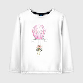 Детский лонгслив хлопок с принтом Девочка на воздушном шаре в Екатеринбурге, 100% хлопок | круглый вырез горловины, полуприлегающий силуэт, длина до линии бедер | 8 марта | dreams | всемирный женский день | цветы