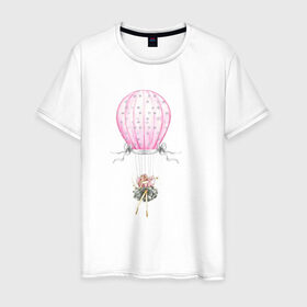 Мужская футболка хлопок с принтом Девочка на воздушном шаре в Екатеринбурге, 100% хлопок | прямой крой, круглый вырез горловины, длина до линии бедер, слегка спущенное плечо. | 8 марта | dreams | всемирный женский день | цветы