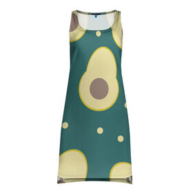 Платье-майка 3D с принтом Авокадо в Екатеринбурге, 100% полиэстер | полуприлегающий силуэт, широкие бретели, круглый вырез горловины, удлиненный подол сзади. | авокадо | диета | еда | завтрак | здоровое питание | зеленый | зож | перекус | узор