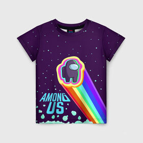 Детская футболка 3D с принтом AMONG US neon rainbow в Екатеринбурге, 100% гипоаллергенный полиэфир | прямой крой, круглый вырез горловины, длина до линии бедер, чуть спущенное плечо, ткань немного тянется | детский | космос | неоновый | радуга | стильная | тренд | яркий
