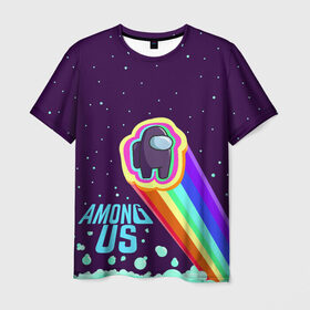 Мужская футболка 3D с принтом AMONG US neon rainbow в Екатеринбурге, 100% полиэфир | прямой крой, круглый вырез горловины, длина до линии бедер | Тематика изображения на принте: детский | космос | неоновый | радуга | стильная | тренд | яркий