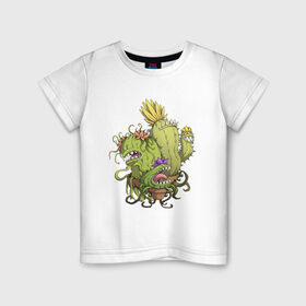 Детская футболка хлопок с принтом Кактусы в Екатеринбурге, 100% хлопок | круглый вырез горловины, полуприлегающий силуэт, длина до линии бедер | Тематика изображения на принте: cactus | зубы | кактус | растения