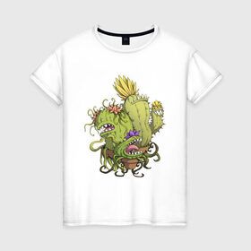 Женская футболка хлопок с принтом Кактусы в Екатеринбурге, 100% хлопок | прямой крой, круглый вырез горловины, длина до линии бедер, слегка спущенное плечо | cactus | зубы | кактус | растения