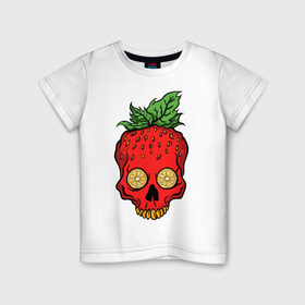 Детская футболка хлопок с принтом Череп клубничка в Екатеринбурге, 100% хлопок | круглый вырез горловины, полуприлегающий силуэт, длина до линии бедер | злой | зубы | клубника | красный | фрукты | хипстер | череп