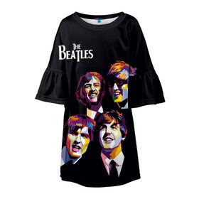 Детское платье 3D с принтом The Beatles в Екатеринбурге, 100% полиэстер | прямой силуэт, чуть расширенный к низу. Круглая горловина, на рукавах — воланы | Тематика изображения на принте: the beatles | великобритания | джон леннон | классика | легенды | музыка | пол маккартни | рок | рок группа