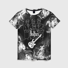 Женская футболка 3D с принтом The Beatles в Екатеринбурге, 100% полиэфир ( синтетическое хлопкоподобное полотно) | прямой крой, круглый вырез горловины, длина до линии бедер | beatles | music | retro | rock | битлз | гитара | джон леннон | джордж харрисон | дым | логотипы групп | музыка | песни | пол маккартини | ретро | ринго старр | рок группа | рокерские | старый рок | черно белый