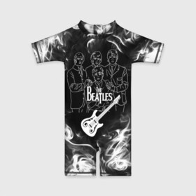Детский купальный костюм 3D с принтом The Beatles в Екатеринбурге, Полиэстер 85%, Спандекс 15% | застежка на молнии на спине | beatles | music | retro | rock | битлз | гитара | джон леннон | джордж харрисон | дым | логотипы групп | музыка | песни | пол маккартини | ретро | ринго старр | рок группа | рокерские | старый рок | черно белый