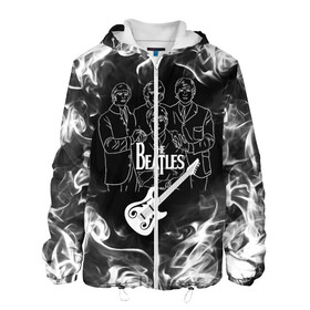 Мужская куртка 3D с принтом The Beatles в Екатеринбурге, ткань верха — 100% полиэстер, подклад — флис | прямой крой, подол и капюшон оформлены резинкой с фиксаторами, два кармана без застежек по бокам, один большой потайной карман на груди. Карман на груди застегивается на липучку | Тематика изображения на принте: beatles | music | retro | rock | битлз | гитара | джон леннон | джордж харрисон | дым | логотипы групп | музыка | песни | пол маккартини | ретро | ринго старр | рок группа | рокерские | старый рок | черно белый