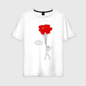 Женская футболка хлопок Oversize с принтом На крыльях Любви в Екатеринбурге, 100% хлопок | свободный крой, круглый ворот, спущенный рукав, длина до линии бедер
 | любовь | парень | парные
