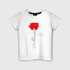 Детская футболка хлопок с принтом На крыльях любви в Екатеринбурге, 100% хлопок | круглый вырез горловины, полуприлегающий силуэт, длина до линии бедер | люблю | парные | сердце | шары воздушные