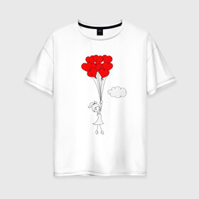 Женская футболка хлопок Oversize с принтом На крыльях любви в Екатеринбурге, 100% хлопок | свободный крой, круглый ворот, спущенный рукав, длина до линии бедер
 | люблю | парные | сердце | шары воздушные