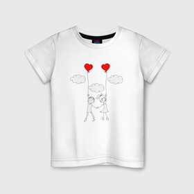 Детская футболка хлопок с принтом Полет любви в Екатеринбурге, 100% хлопок | круглый вырез горловины, полуприлегающий силуэт, длина до линии бедер | люблю | парные | сердце | шары воздушные