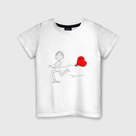 Детская футболка хлопок с принтом Бегу к тебе в Екатеринбурге, 100% хлопок | круглый вырез горловины, полуприлегающий силуэт, длина до линии бедер | люблю | парные | сердце | шары воздушные